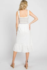 PinkBlush Elegant White Midi Dress with Colorful Embroidery for Summer Gatherings - 