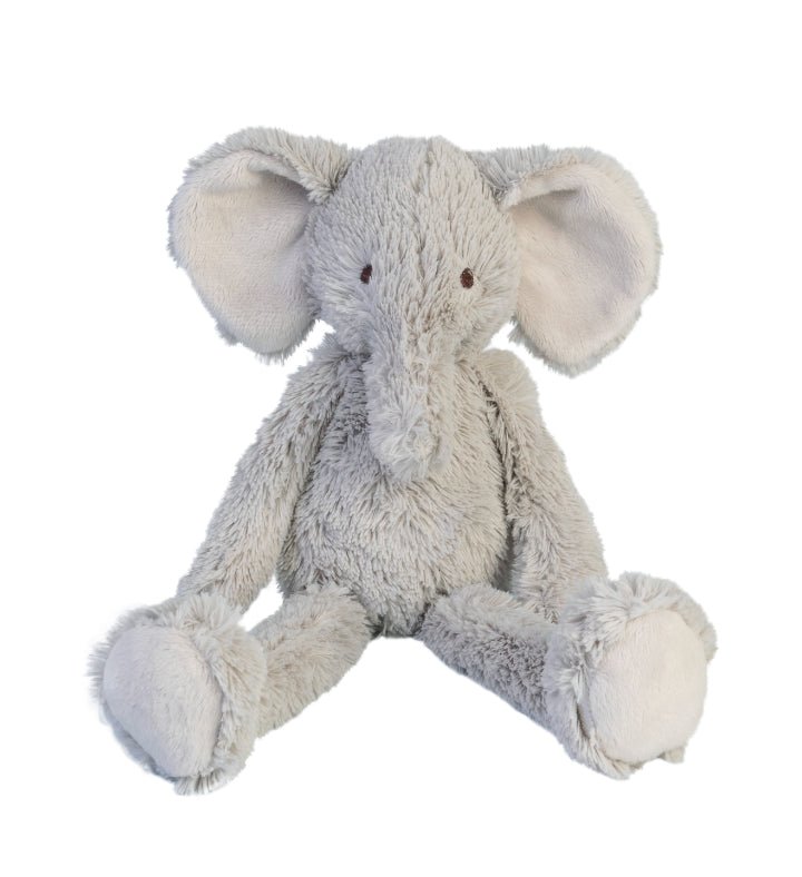 Happy Horse Enzo Elephant plush toy, soft grey, sitting, with a friendly expression.
