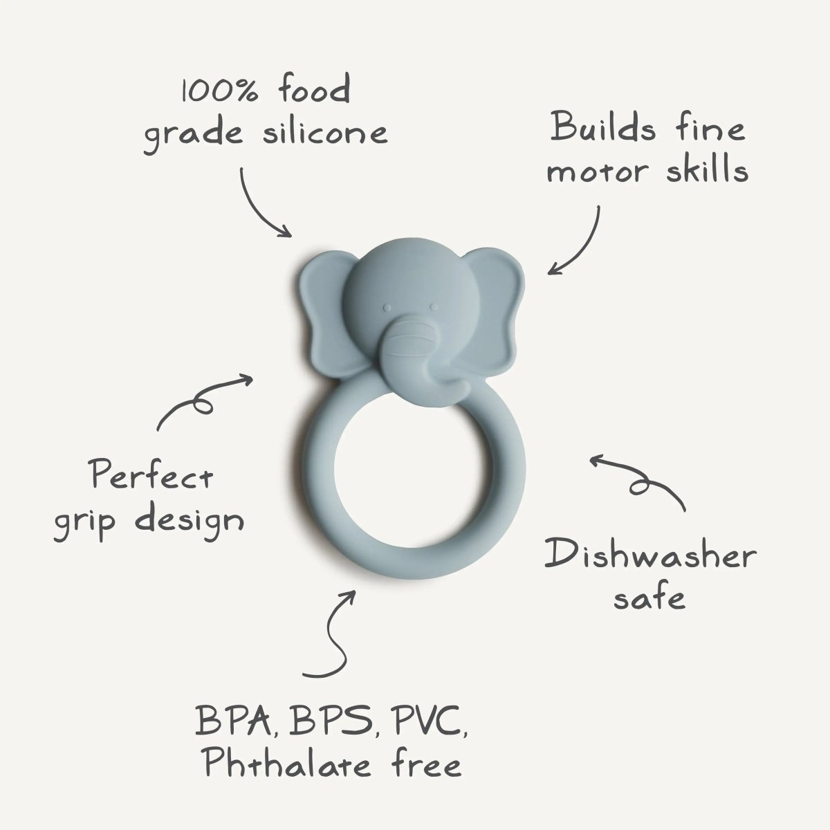 Mushie Elephant Teether Made from Non - Toxic Food - Grade Silicone for Babies - Everetts Place Boutique - 