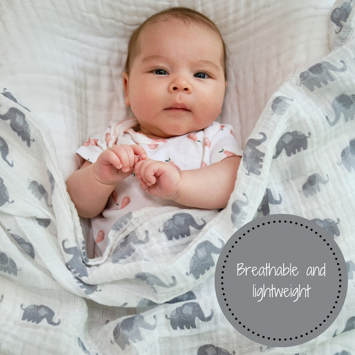 Organic Cotton Muslin Swaddle Blanket - Elephant Print by LollyBanks