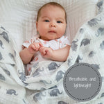 Organic Cotton Muslin Swaddle Blanket - Elephant Print by LollyBanks