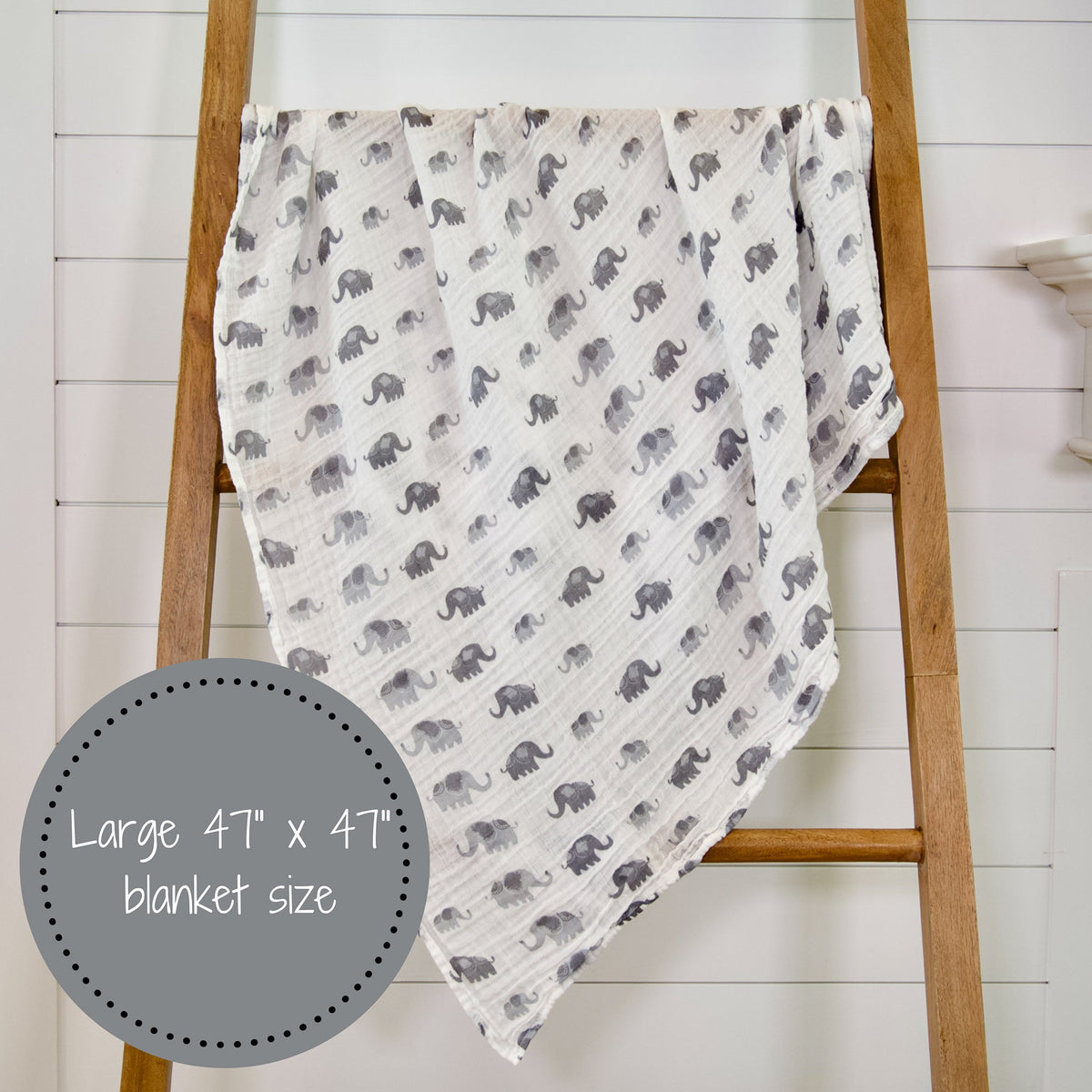 Organic Cotton Muslin Swaddle Blanket - Elephant Print by LollyBanks