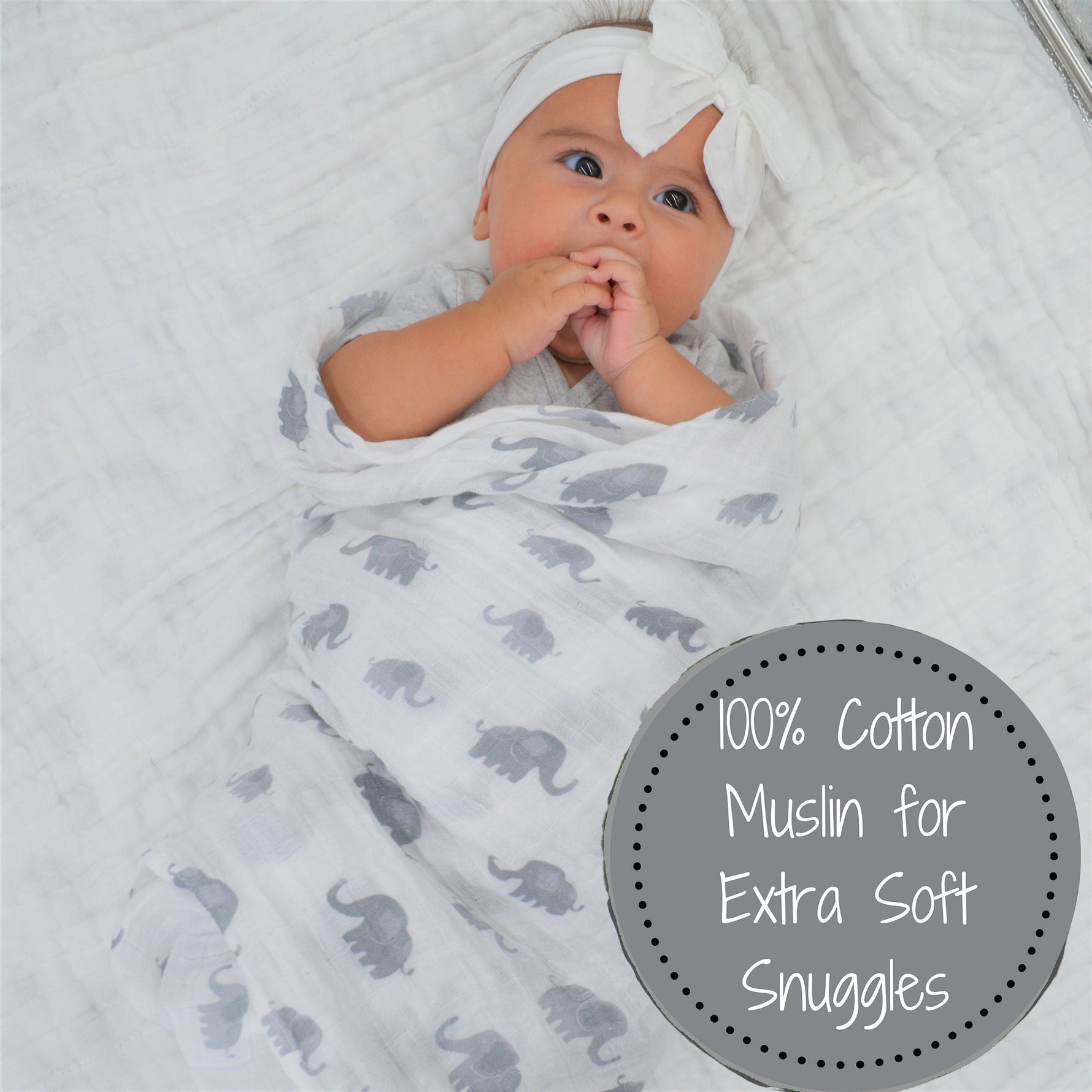 Organic Cotton Muslin Swaddle Blanket - Elephant Print by LollyBanks