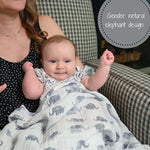 Organic Cotton Muslin Swaddle Blanket - Elephant Print by LollyBanks