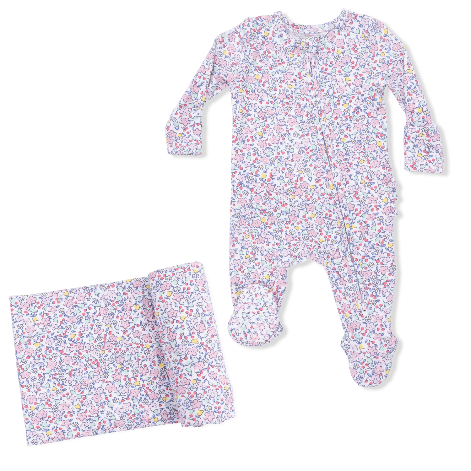 Angel Dear Elizabeth's Garden - 2 Way Ruffle Back Zipper Footie & Swaddle Blanket Set - 