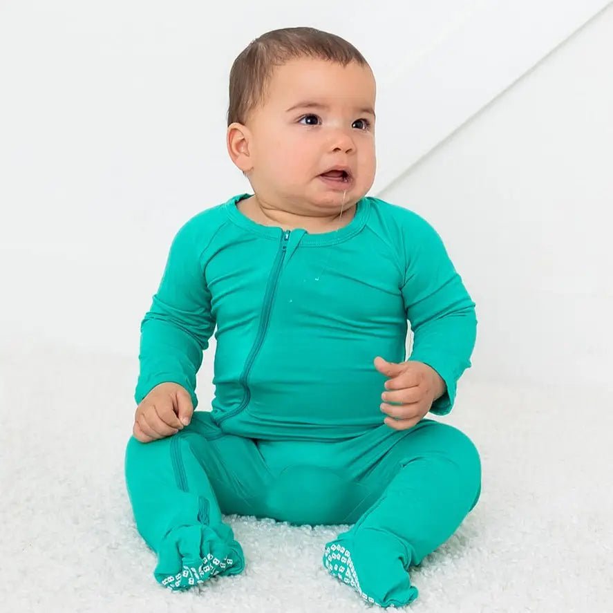 Bestaroo Emerald Bamboo Baby Footie With Dual Zipper And Fold Over Mittens - 