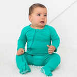 Bestaroo Emerald Bamboo Baby Footie With Dual Zipper And Fold Over Mittens - 