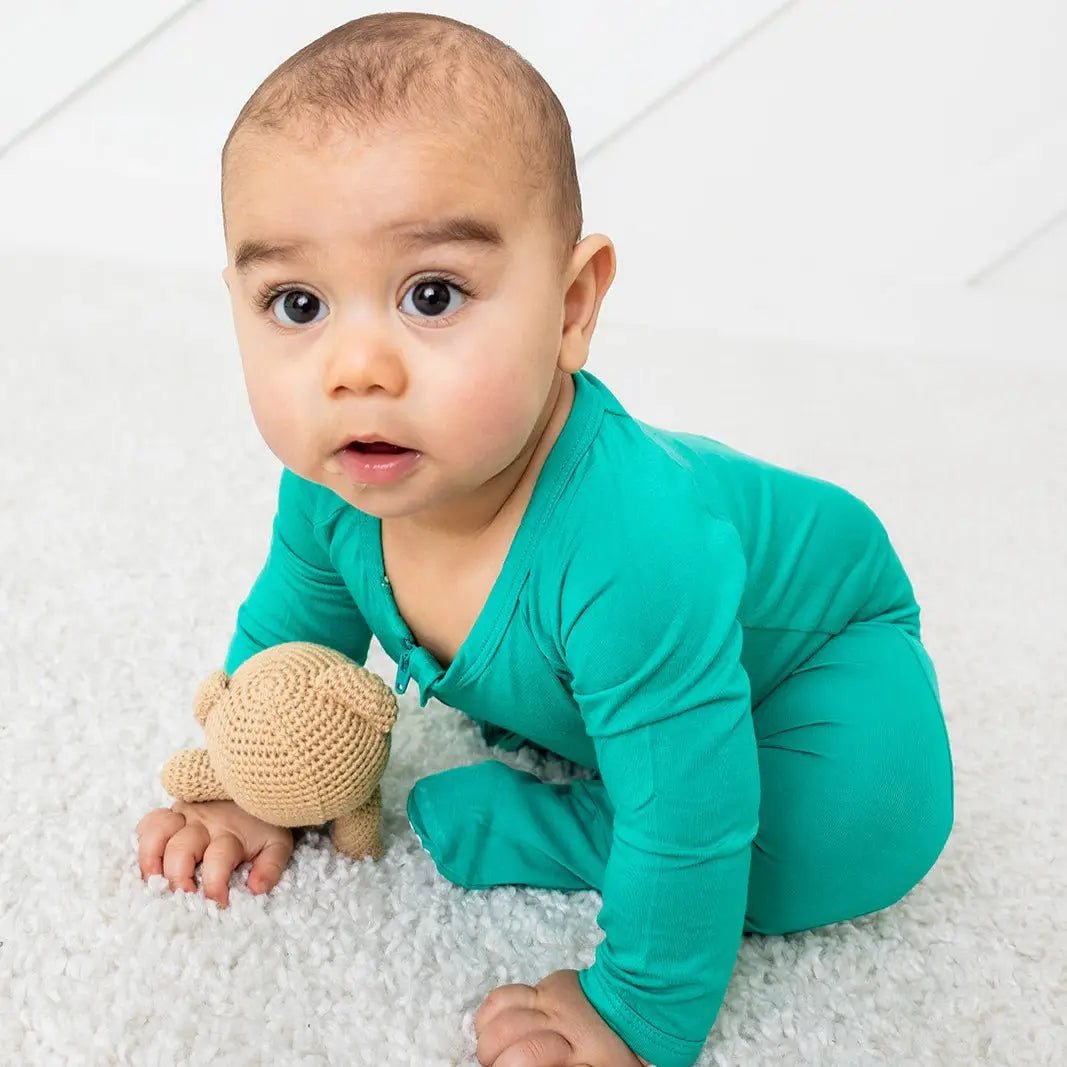 Bestaroo Emerald Bamboo Baby Footie With Dual Zipper And Fold Over Mittens - 