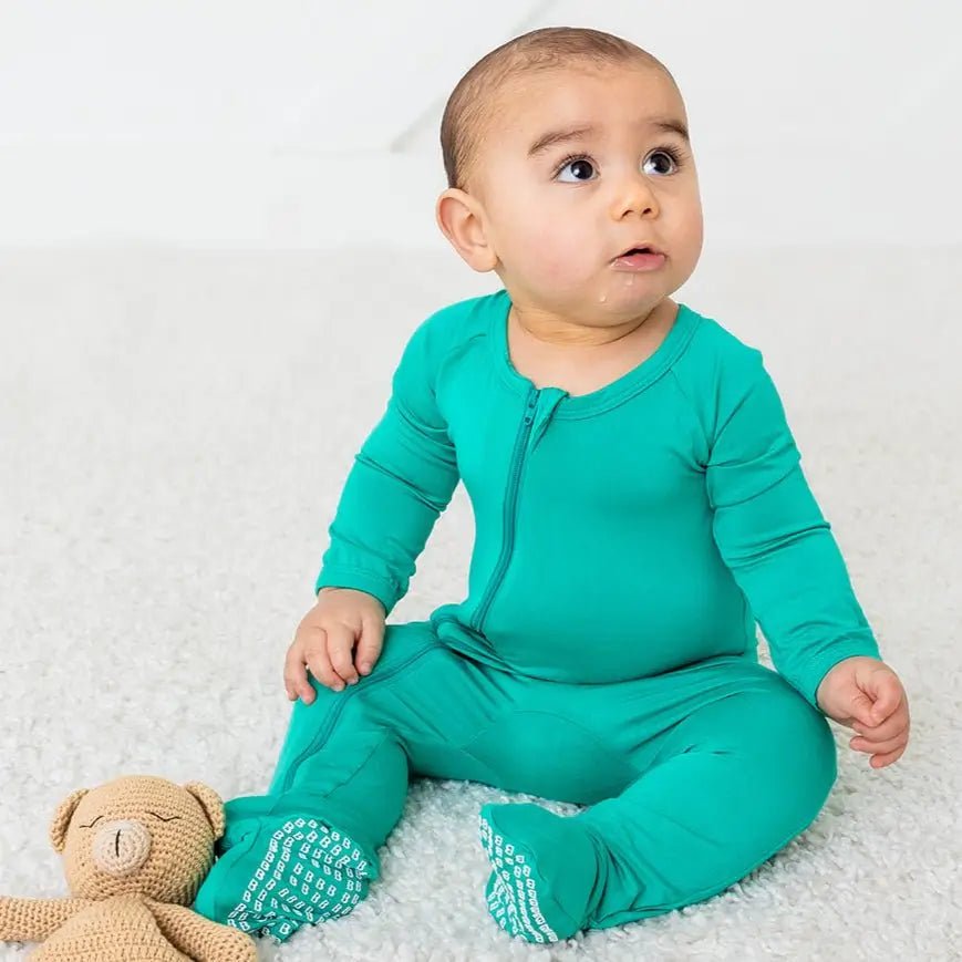 Bestaroo Emerald Bamboo Baby Footie With Dual Zipper And Fold Over Mittens - 