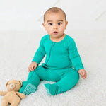 Bestaroo Emerald Bamboo Baby Footie With Dual Zipper And Fold Over Mittens - 