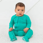 Bestaroo Emerald Bamboo Baby Footie With Dual Zipper And Fold Over Mittens - 