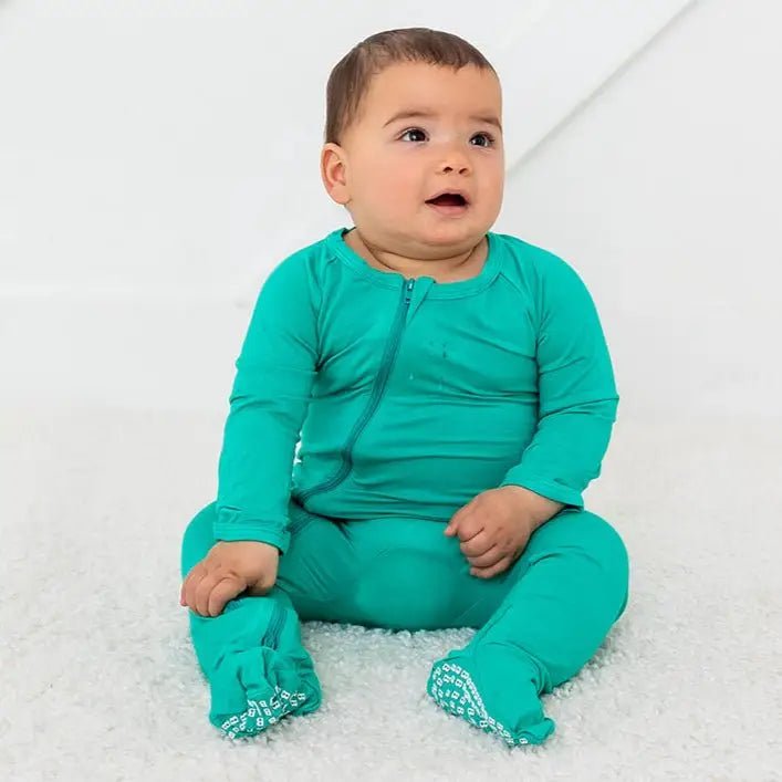 Bestaroo Emerald Bamboo Baby Footie With Dual Zipper And Fold Over Mittens - 