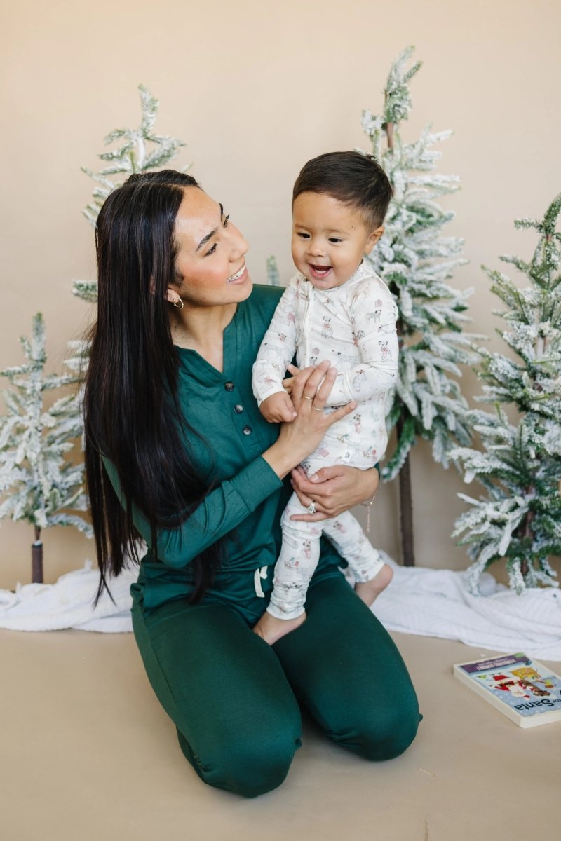 Little Joy Co. Emerald Green Bamboo Pajamas For Women Sleepwear Set - Everetts Place Boutique - 