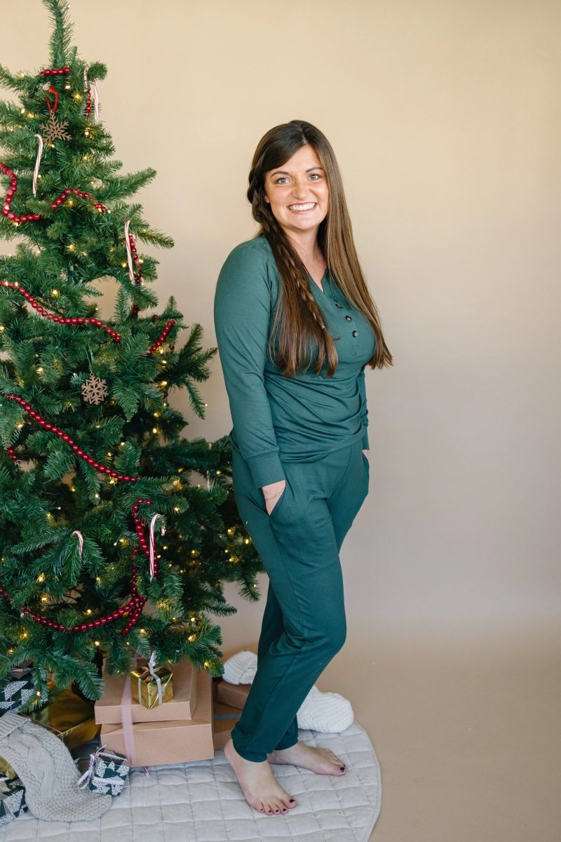 Emerald Green Bamboo Pajamas For Women Sleepwear Set - Everetts Place Boutique - 
