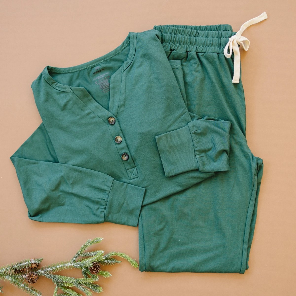 Little Joy Co. Emerald Green Bamboo Pajamas For Women Sleepwear Set - Everetts Place Boutique - 