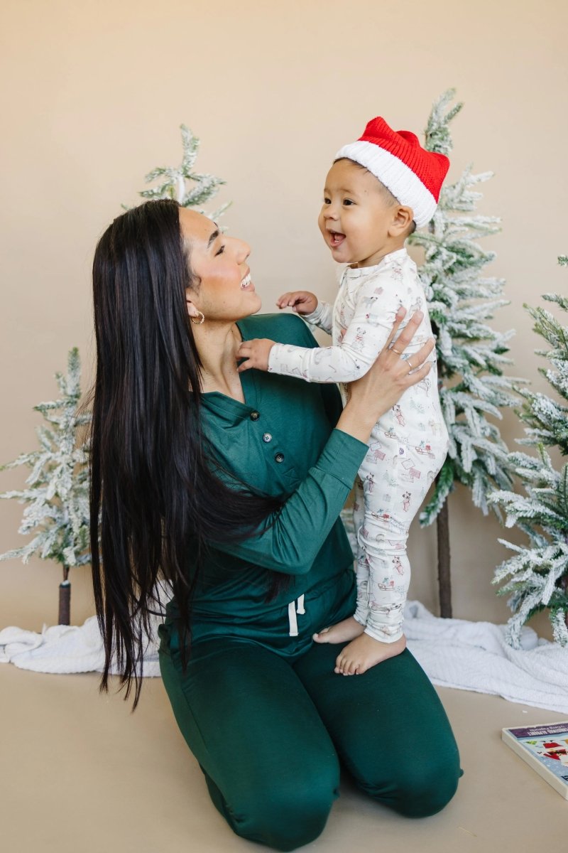 Little Joy Co. Emerald Green Bamboo Pajamas For Women Sleepwear Set - Everetts Place Boutique - 