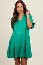 PinkBlush Emerald Green Tiered Linen Maternity Dress - 