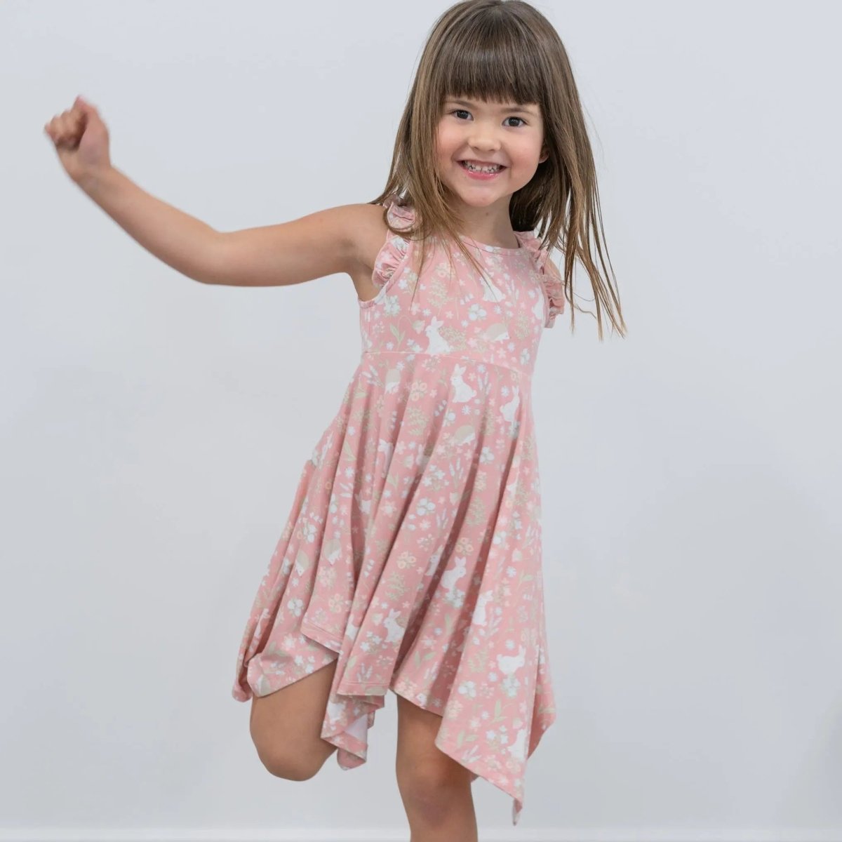 Sweet Bamboo Emma's Floral Racerback Dress with Ruffle Trim for Little Girls - 