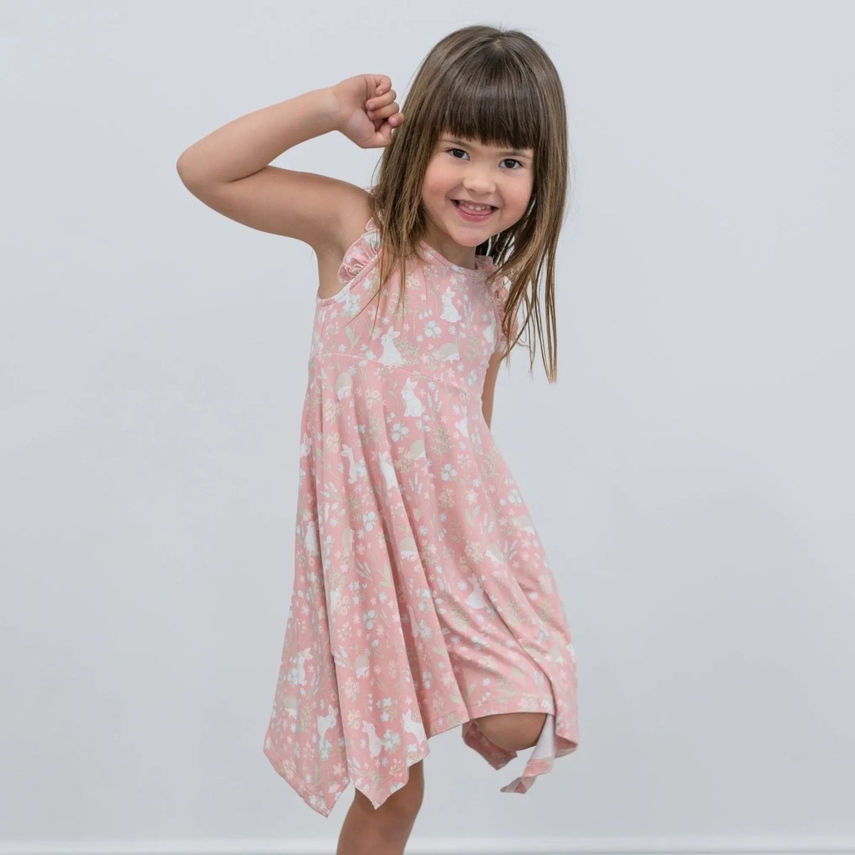 Sweet Bamboo Emma's Floral Racerback Dress with Ruffle Trim for Little Girls - 