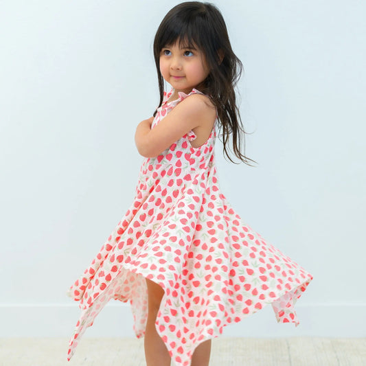 Emmas Racerback Dress for Girls Knee Length Swirly Twirly Ruffle Trim Comfort Sweet Bamboo