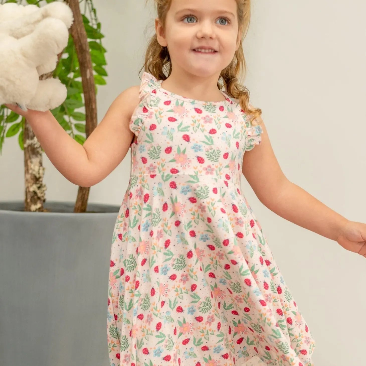Ladybug Flower Garden Emma's Racerback Dress for Girls Sweet Bamboo