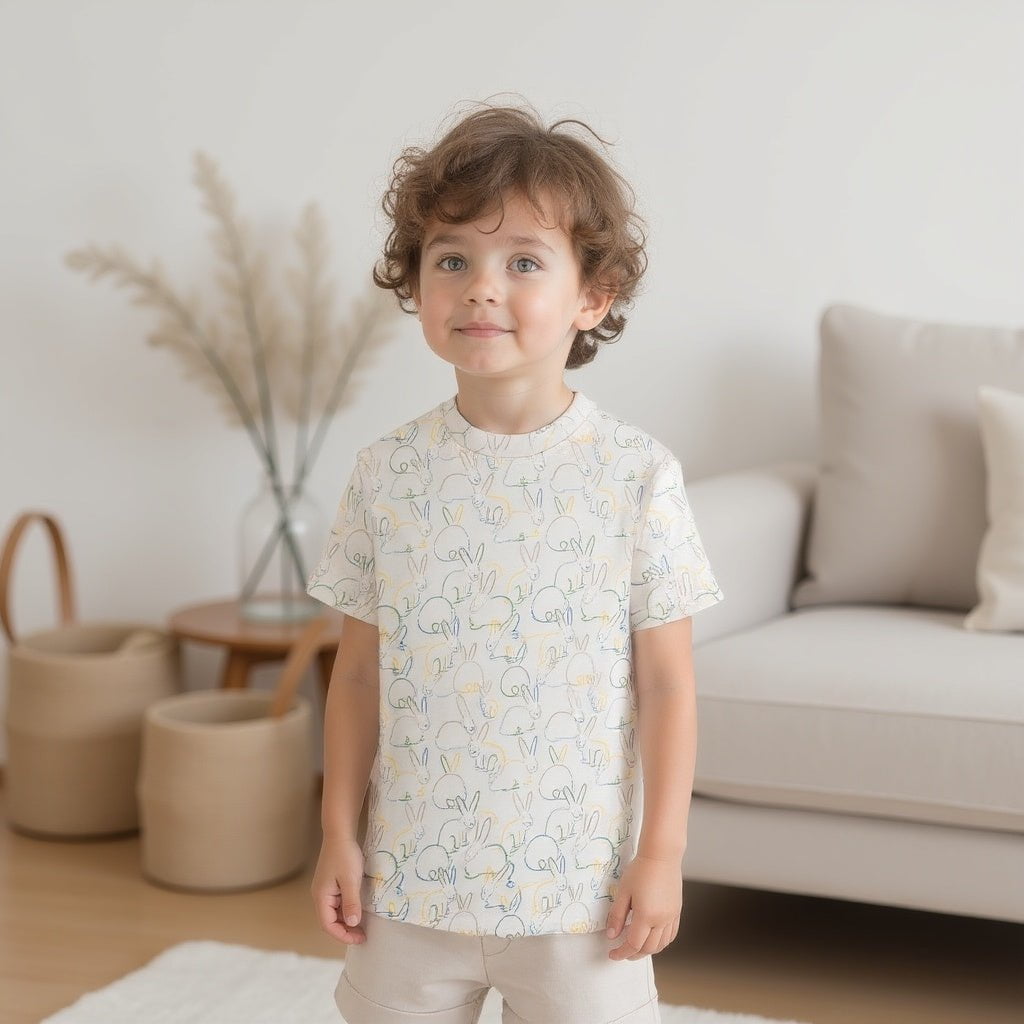Organic Cotton Toddler Boxy Tee - Bunnies by Finn + Emma