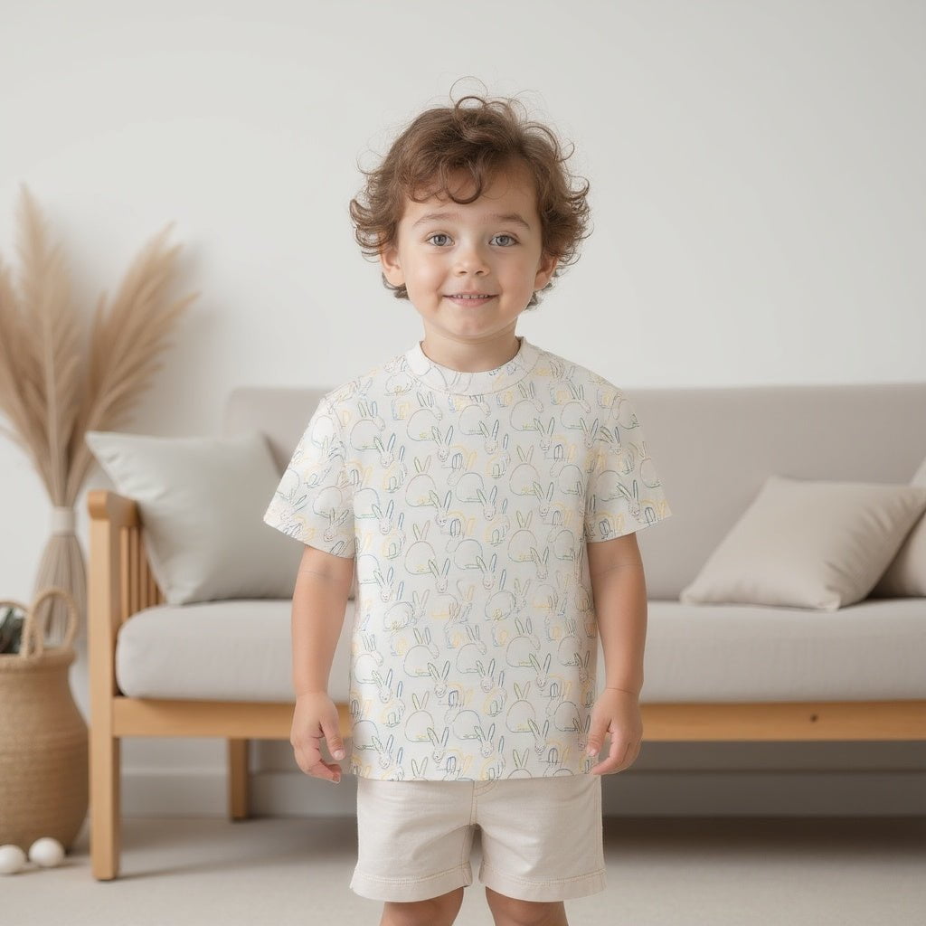 Organic Cotton Toddler Boxy Tee - Bunnies by Finn + Emma
