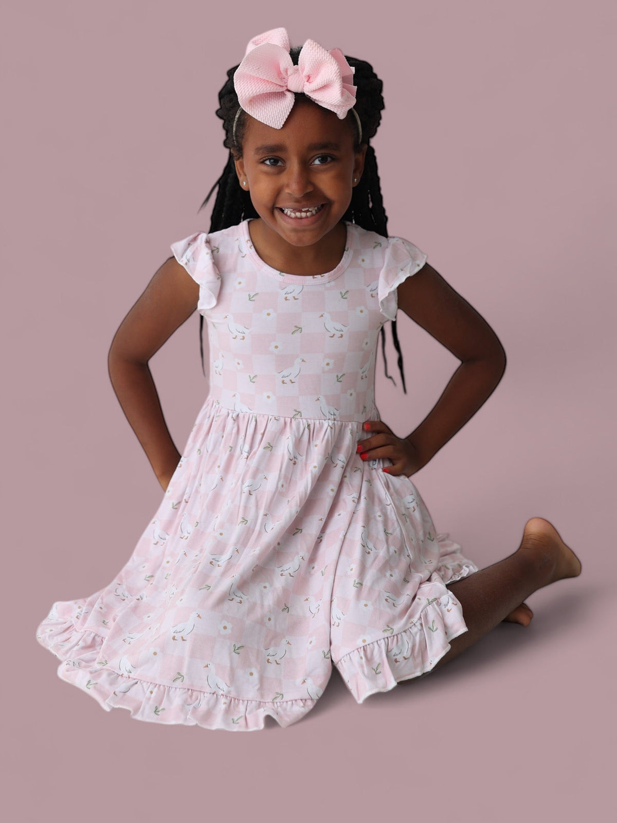 DREAM BIG LITTLE CO EXCLUSIVE DUCKS AND DAISIES DREAM CAP SLEEVE RUFFLE DRESSEveretts Place