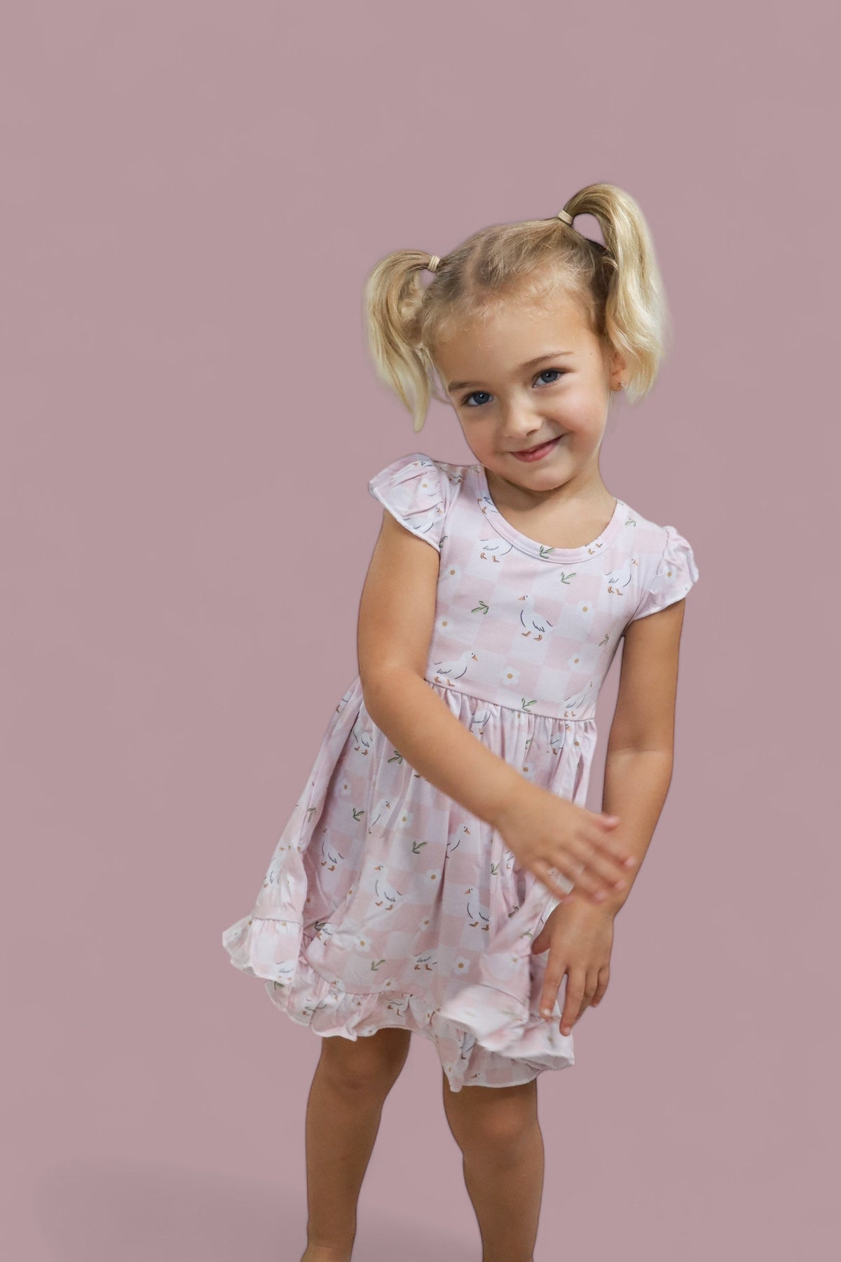 DREAM BIG LITTLE CO EXCLUSIVE DUCKS AND DAISIES DREAM CAP SLEEVE RUFFLE DRESSEveretts Place