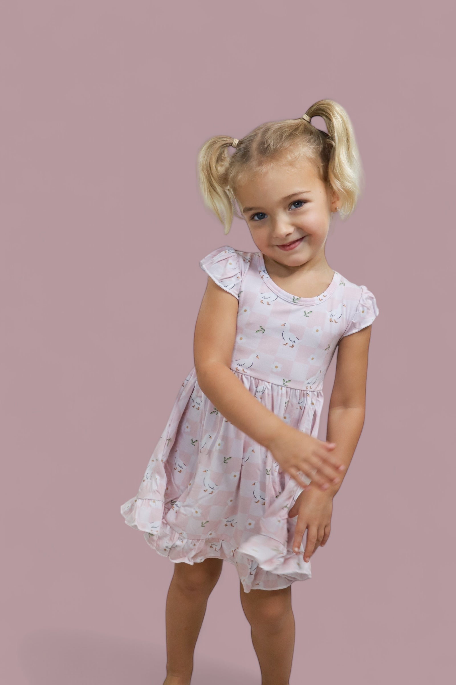 DREAM BIG LITTLE CO EXCLUSIVE DUCKS AND DAISIES DREAM CAP SLEEVE RUFFLE DRESSEveretts Place