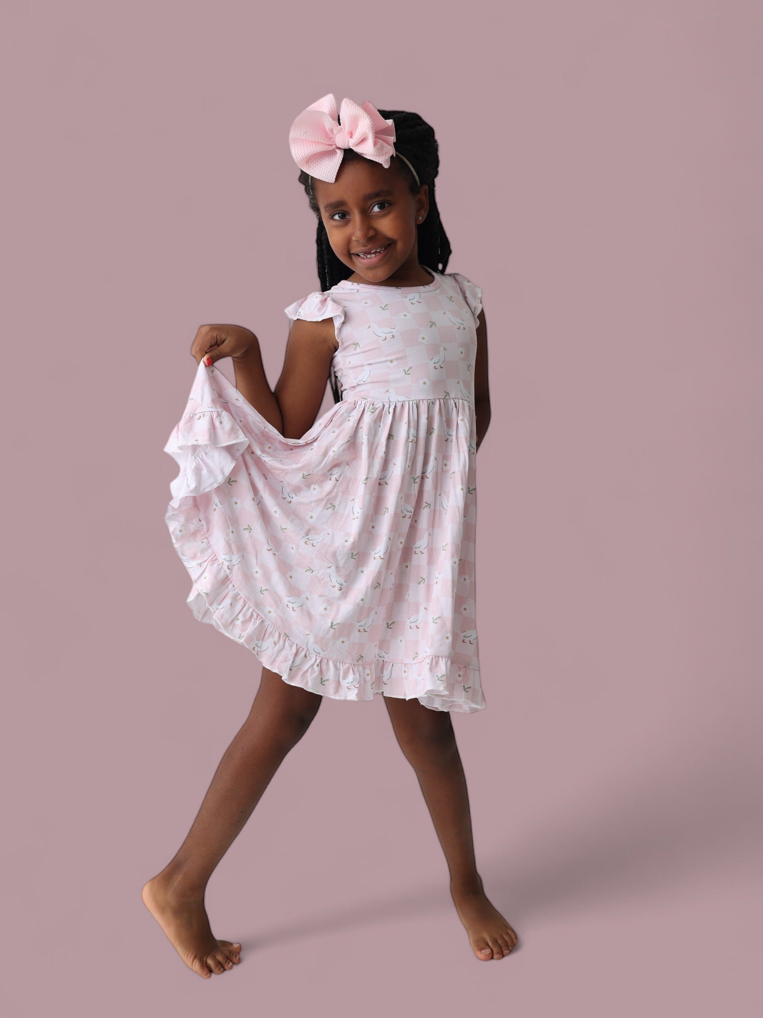 DREAM BIG LITTLE CO EXCLUSIVE DUCKS AND DAISIES DREAM CAP SLEEVE RUFFLE DRESSEveretts Place