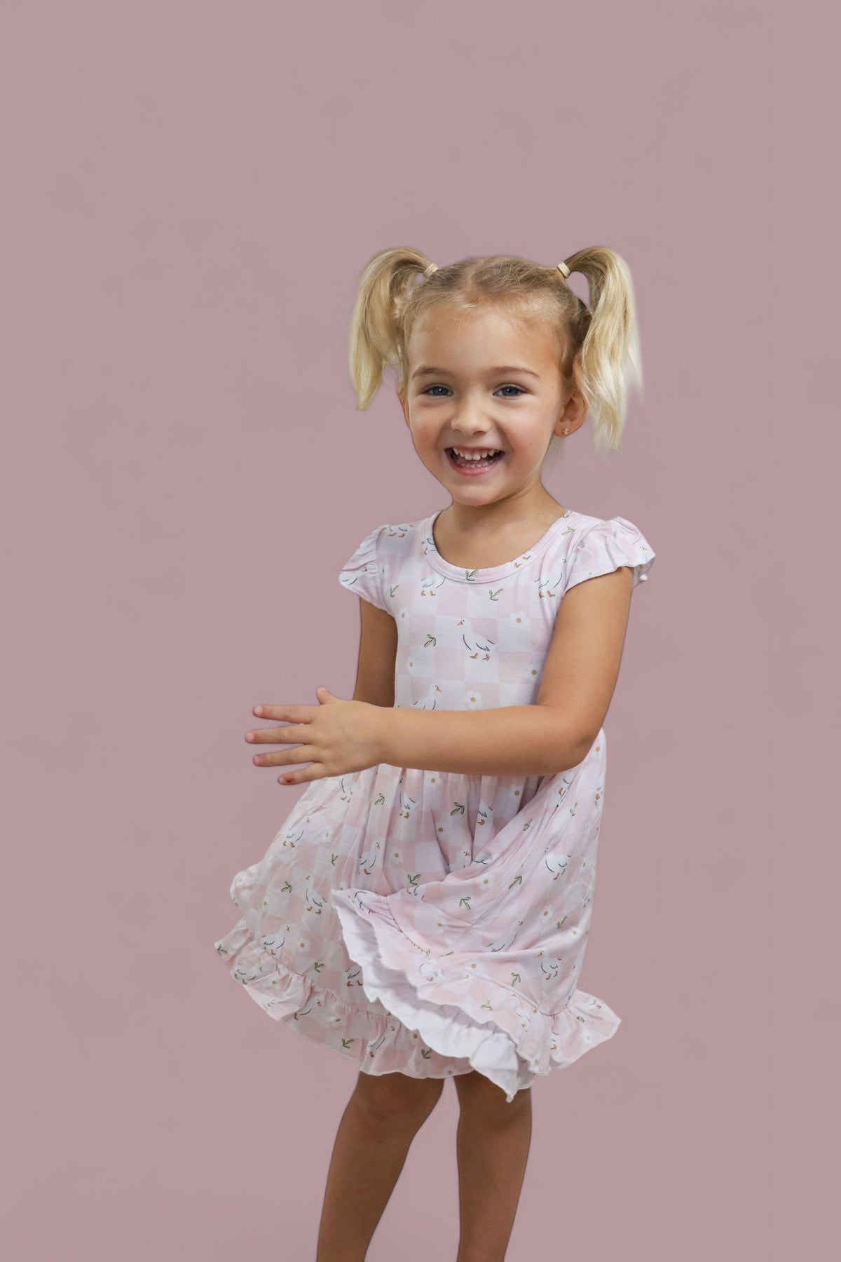 DREAM BIG LITTLE CO EXCLUSIVE DUCKS AND DAISIES DREAM CAP SLEEVE RUFFLE DRESSEveretts Place