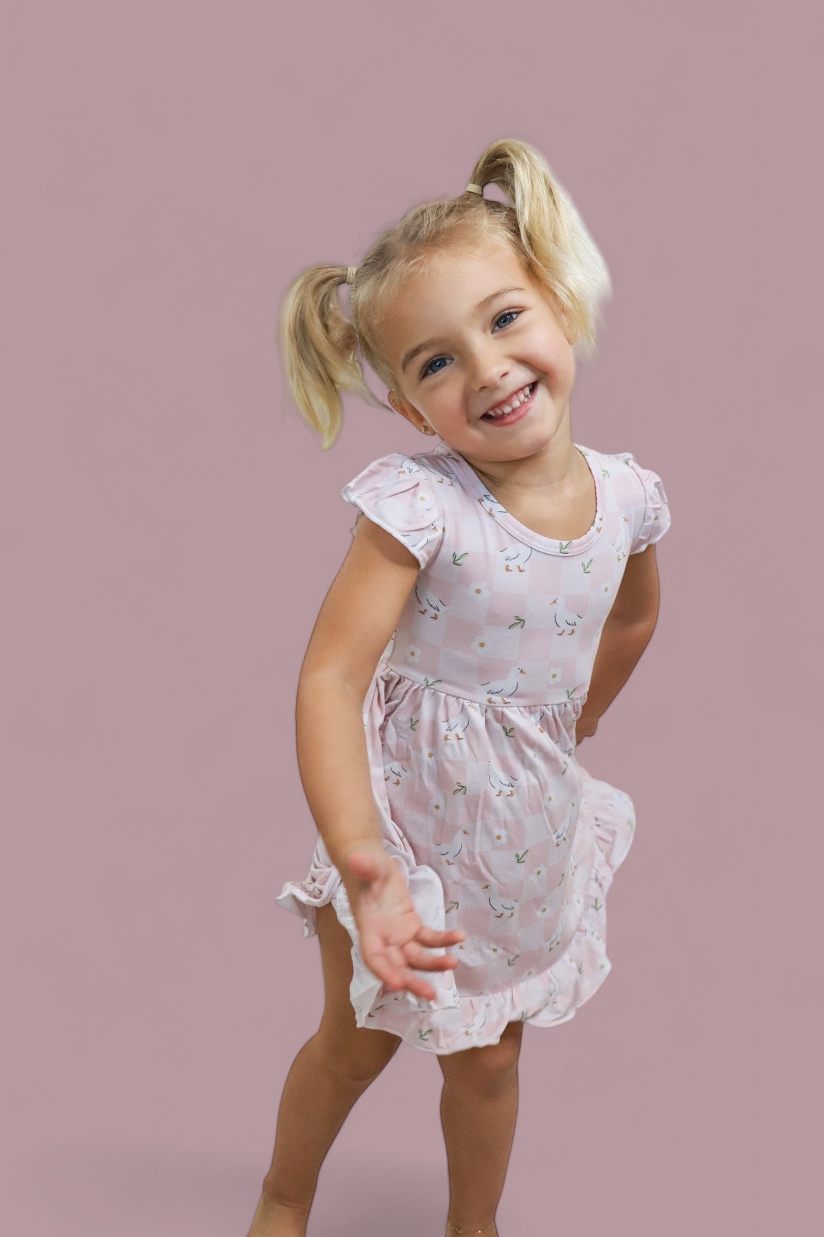 DREAM BIG LITTLE CO EXCLUSIVE DUCKS AND DAISIES DREAM CAP SLEEVE RUFFLE DRESSEveretts Place