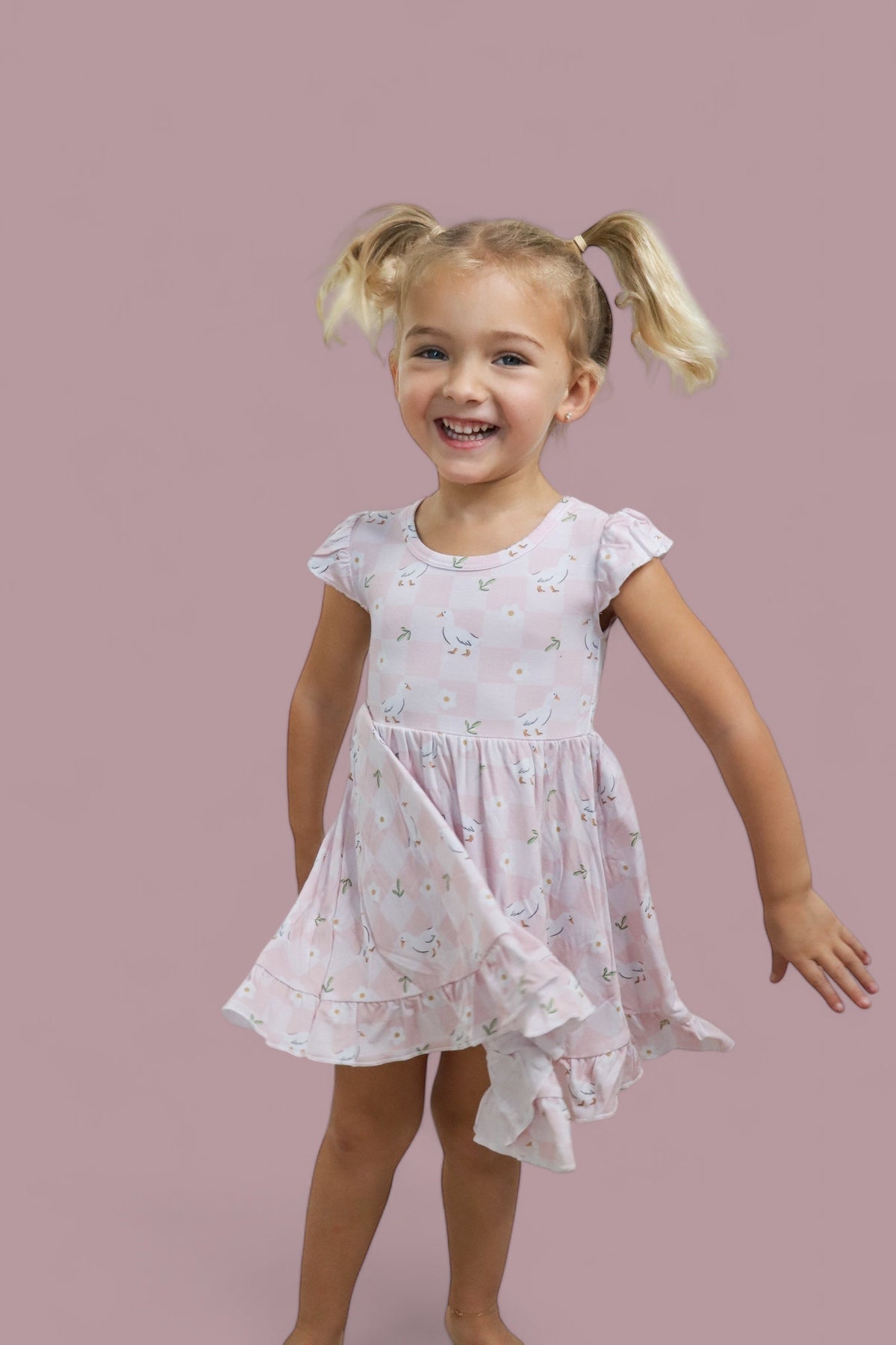 DREAM BIG LITTLE CO EXCLUSIVE DUCKS AND DAISIES DREAM CAP SLEEVE RUFFLE DRESSEveretts Place