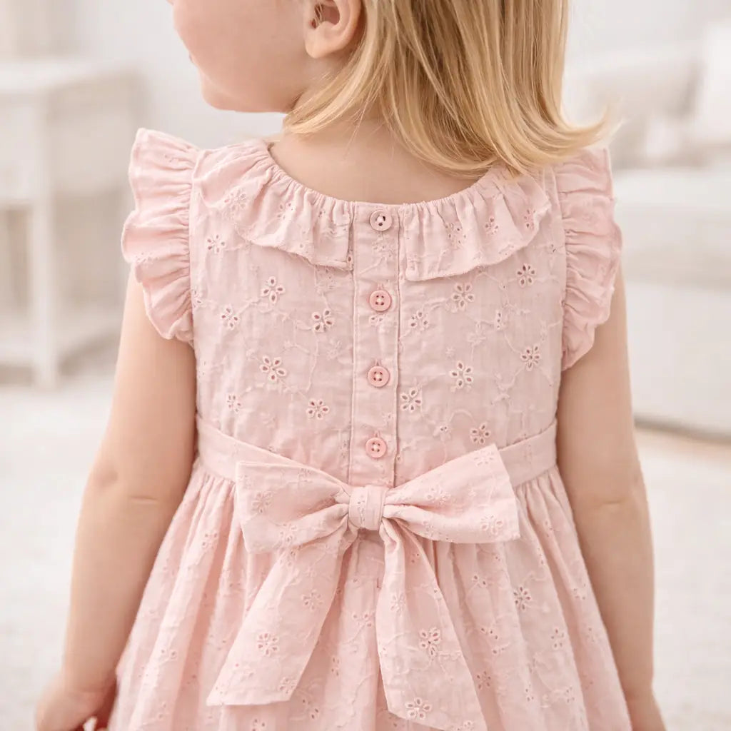 Tesa Babe Eyelet Girl's Cotton Dress for Special Occasions - Pink - 