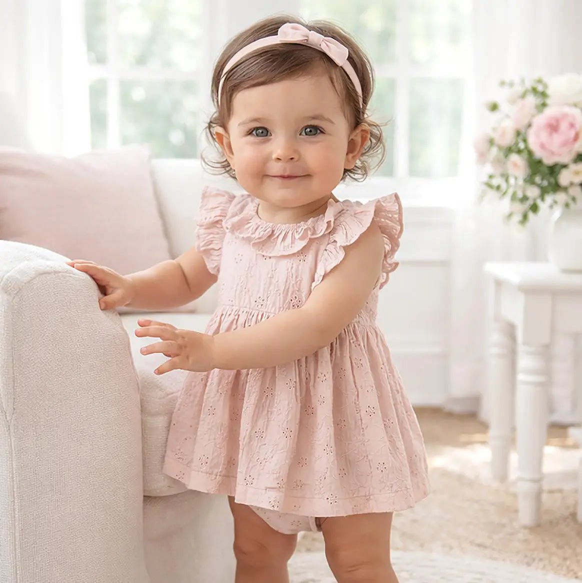Tesa Babe Eyelet Skirted Baby Bodysuit – Cotton for Special Occasions - 