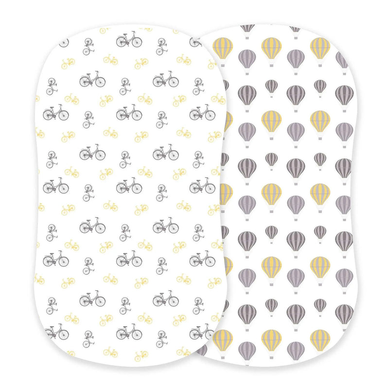 Newcastle Classics vintage bicycles and hot air balloon changing pad made of 100% natural bamboo muslin.
