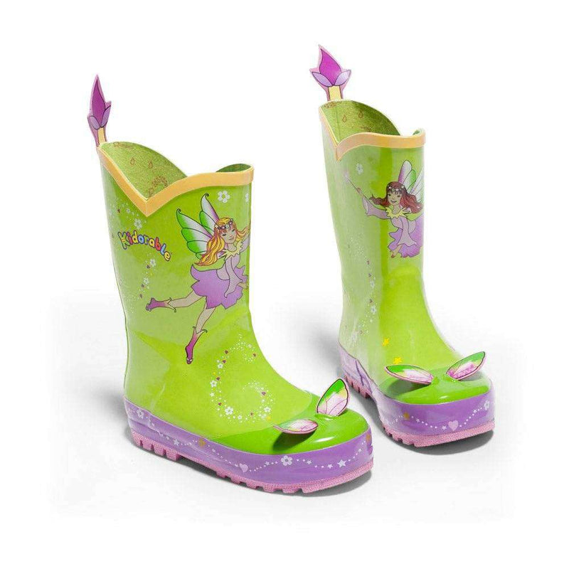 Kidorable Childrens Fairy Rain Boots with enchanting fairy design, natural rubber, and non-slip sole.