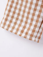 Rylee Faith Designs Fall Boys Thanksgiving Smocking Embroidered Brown Plaid Outfit Set - 