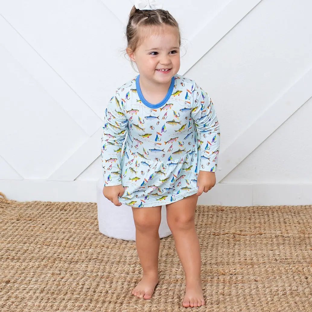 Bestaroo Fall Catch Bamboo Bodysuit Dress With Colorful Fish Print - 