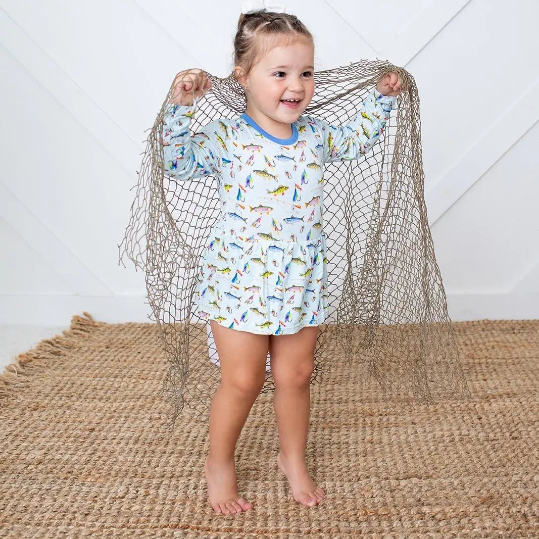 Bestaroo Fall Catch Bamboo Bodysuit Dress With Colorful Fish Print - 