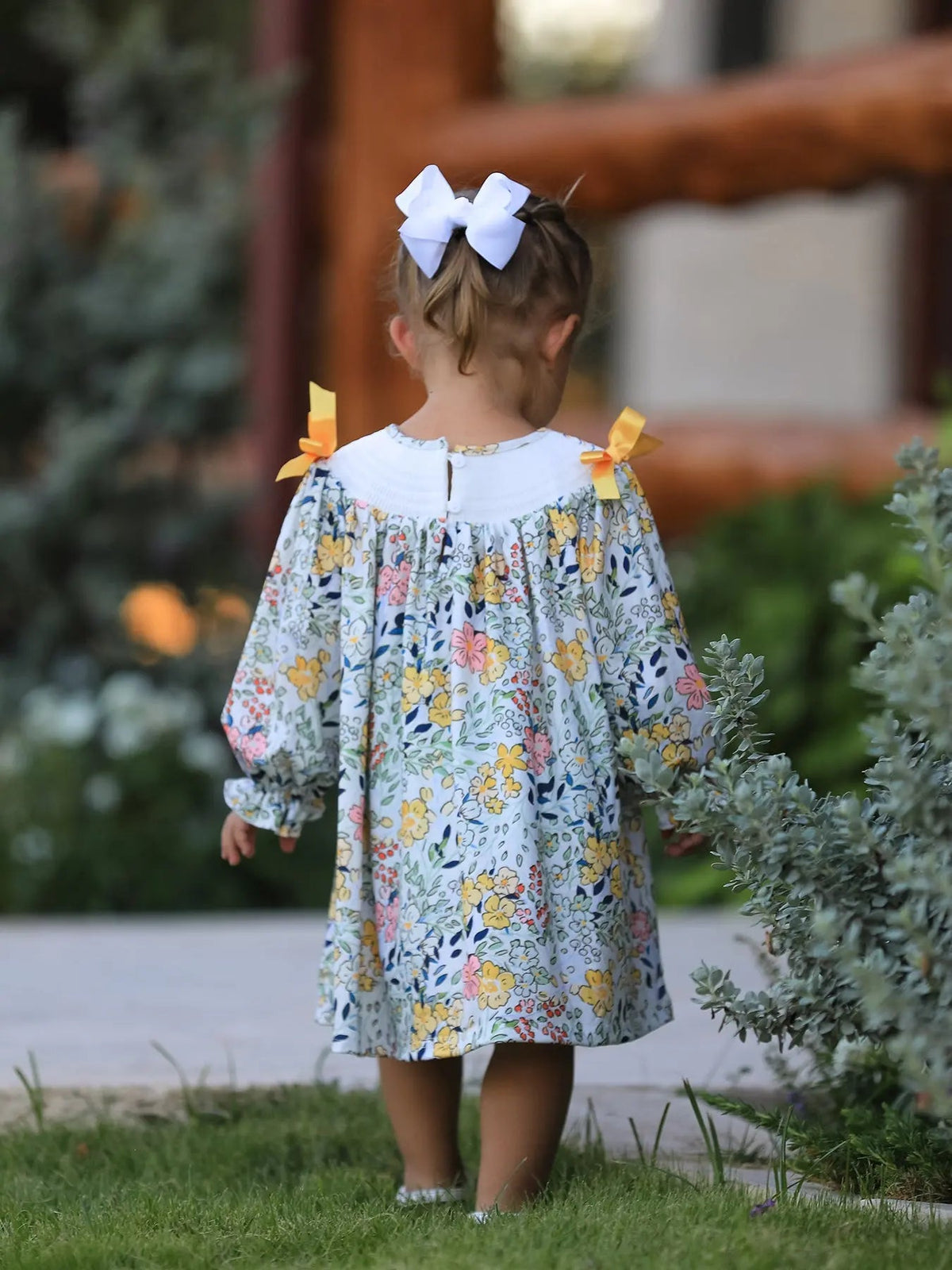 Rylee Faith Designs Fall Embroidery Smocking Bow Floral Leaf Baby Girls Dress - 