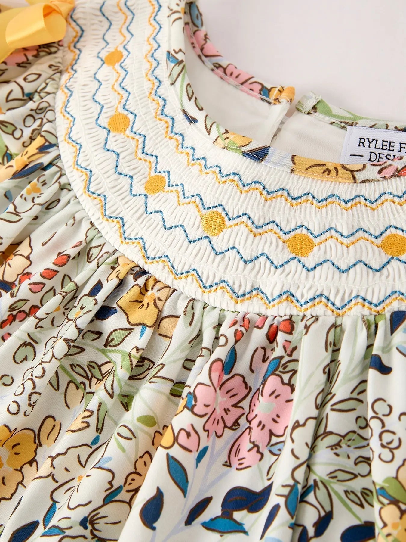 Rylee Faith Designs Fall Embroidery Smocking Bow Floral Leaf Baby Girls Dress - 