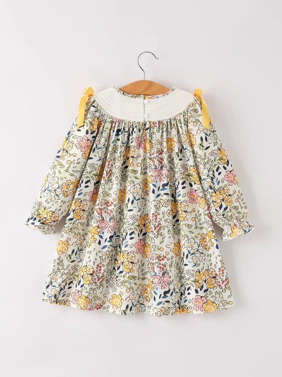 Rylee Faith Designs Fall Embroidery Smocking Bow Floral Leaf Baby Girls Dress - 