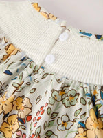 Rylee Faith Designs Fall Embroidery Smocking Bow Floral Leaf Baby Girls Romper - 