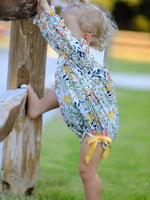 Rylee Faith Designs Fall Embroidery Smocking Bow Floral Leaf Baby Girls Romper - 