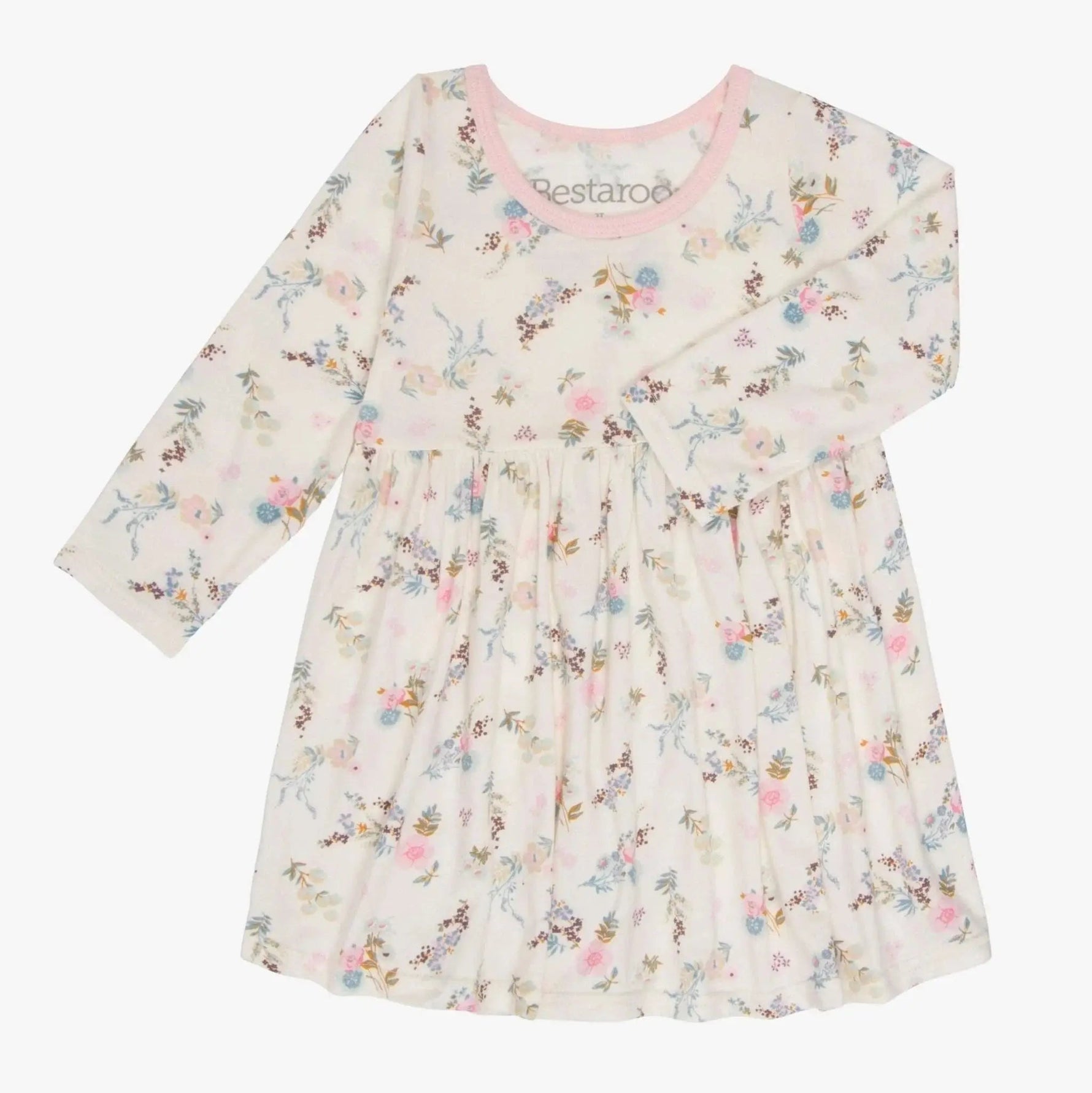 Bestaroo Fall Florals Cream Dress For Girls With Long Sleeve Twirl - 