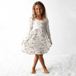Bestaroo Fall Florals Cream Dress For Girls With Long Sleeve Twirl - 