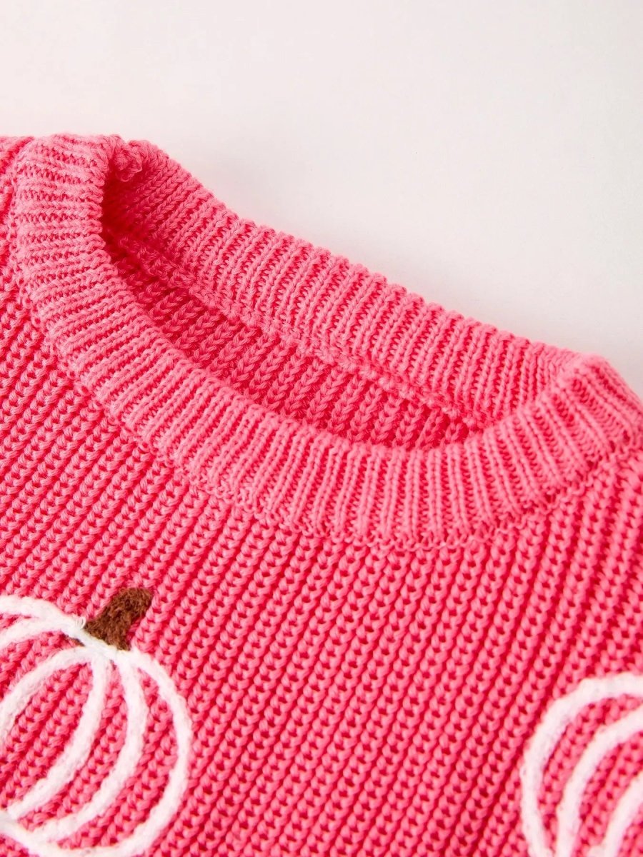 Rylee Faith Designs Fall Girls Thanksgiving Halloween Pumpkin Pink Pullover - Everetts Place Boutique - 