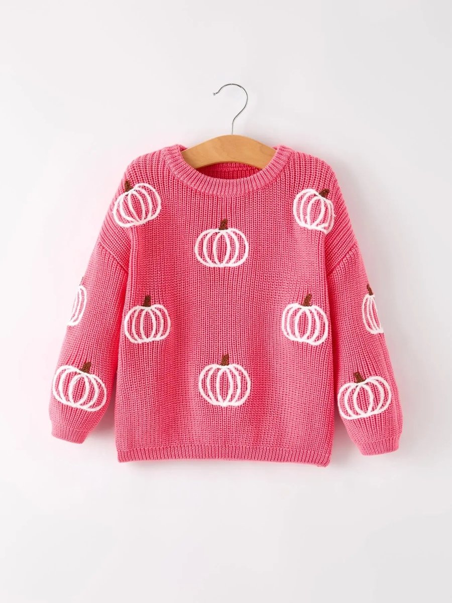 Rylee Faith Designs Fall Girls Thanksgiving Halloween Pumpkin Pink Pullover - Everetts Place Boutique - 